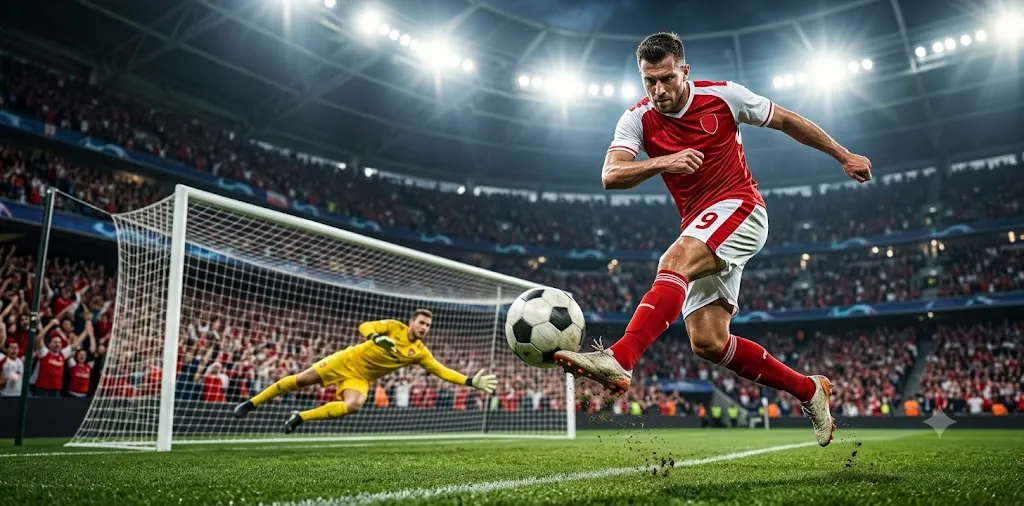 Football Striker Shooting Toward The Goal