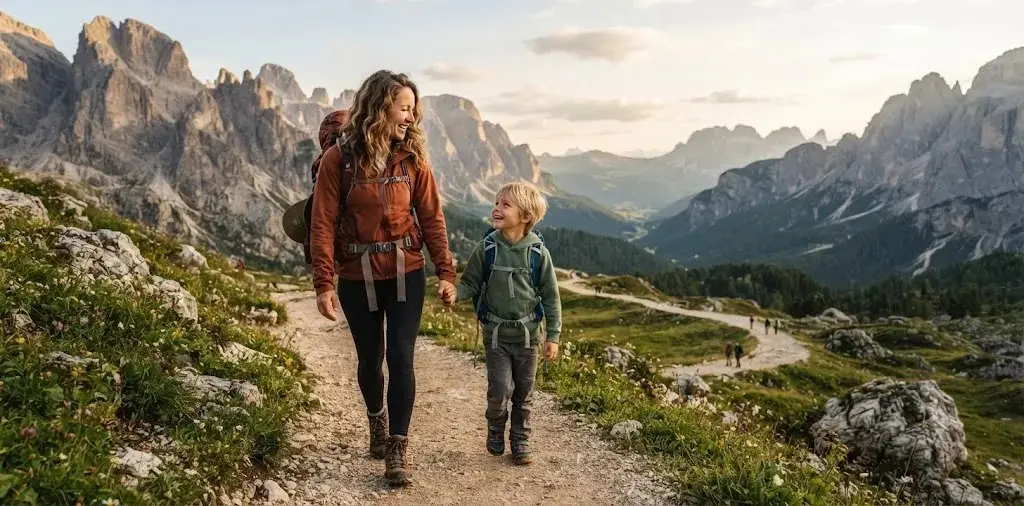 Mother and Son Exploring Scenic Destination