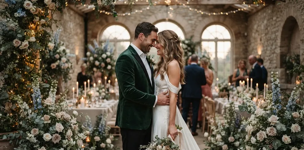 Elegant Couple In Romantic Wedding Setting