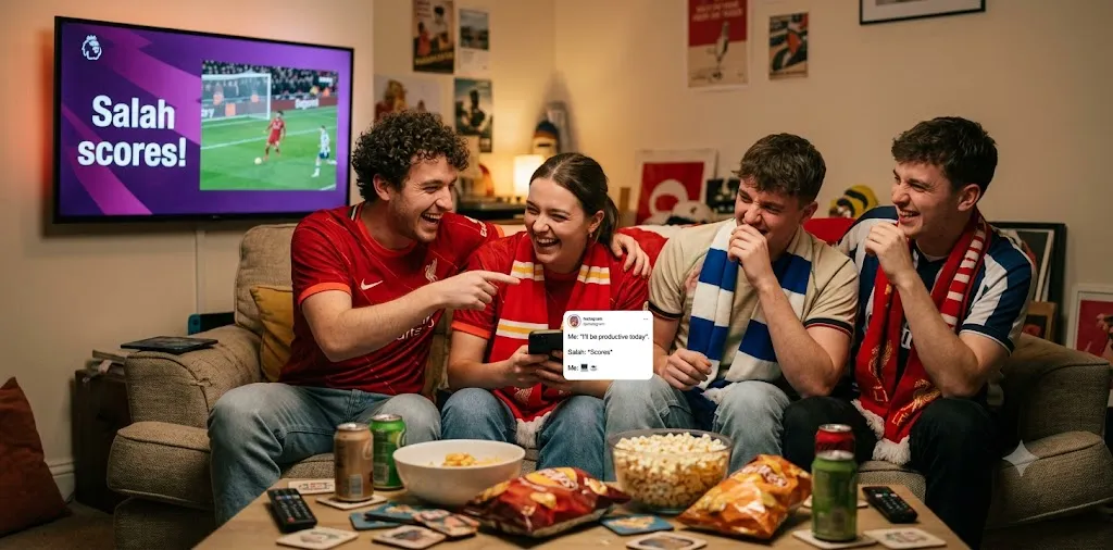 Friends Laughing During Football Match