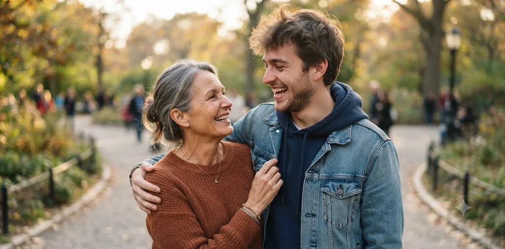 Mother Hugging Son During Happy Outdoor Moment