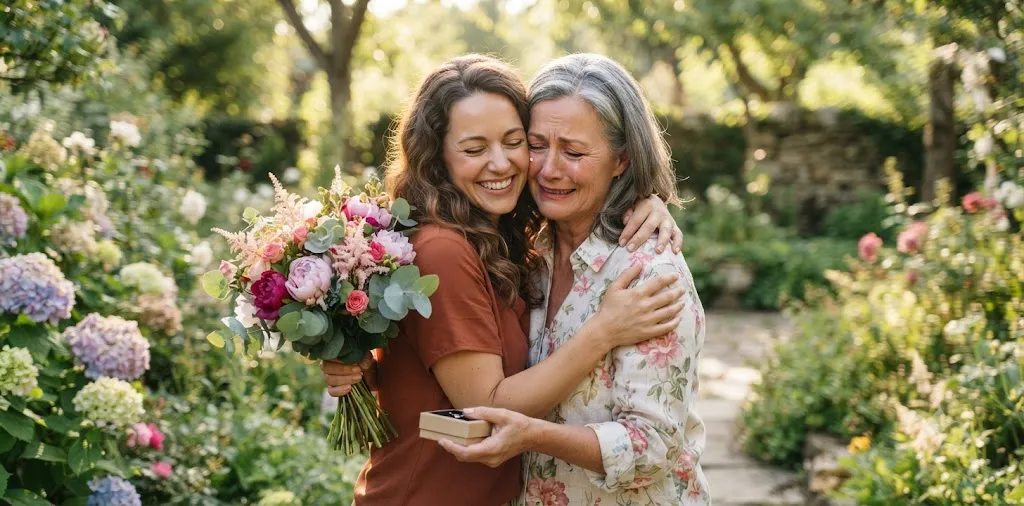 Daughter Hugging Mother Outdoors