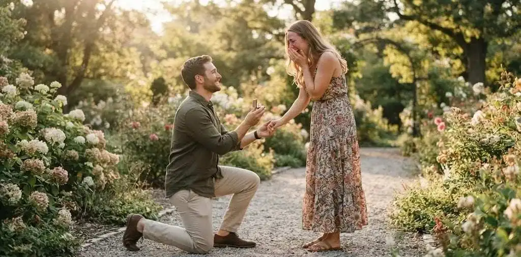 Couple Celebrating Emotional Marriage Proposal