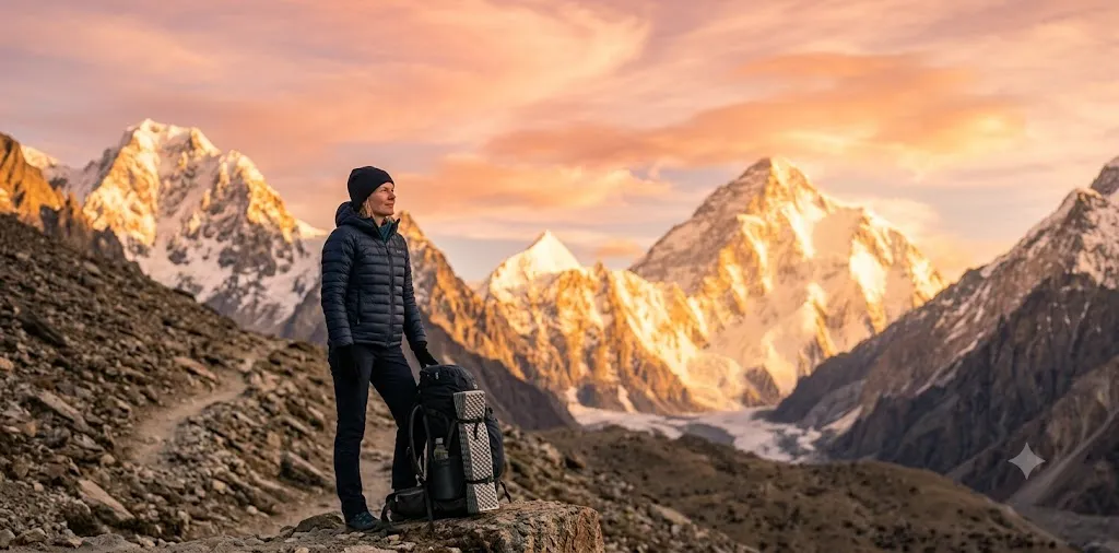 Traveler Watching Sunset from A mountain Overlook