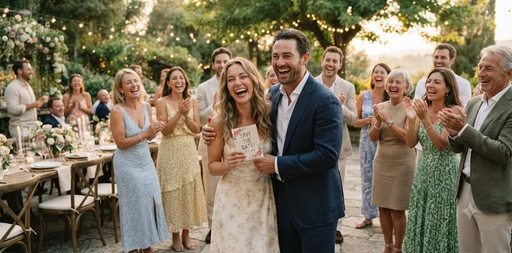 Couple Announcing Their Wedding Day