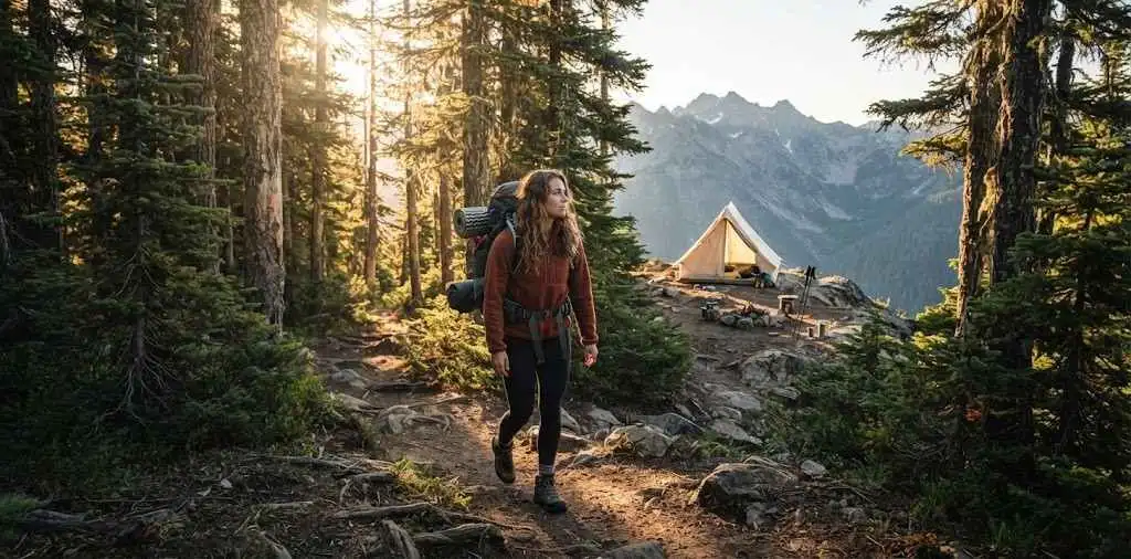 Hikers Exploring A Scenic Mountain Hrail