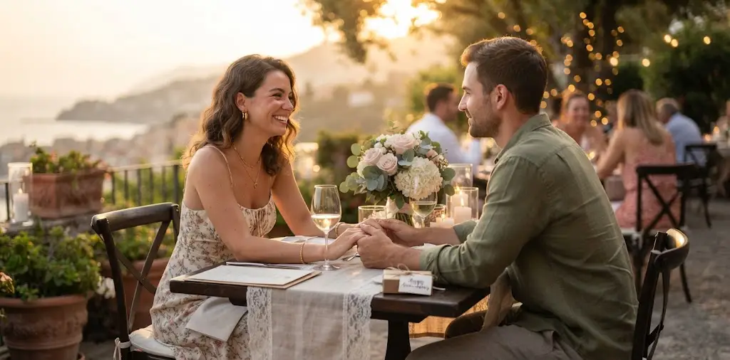 Couple Celebrating Anniversary Together At Dinner