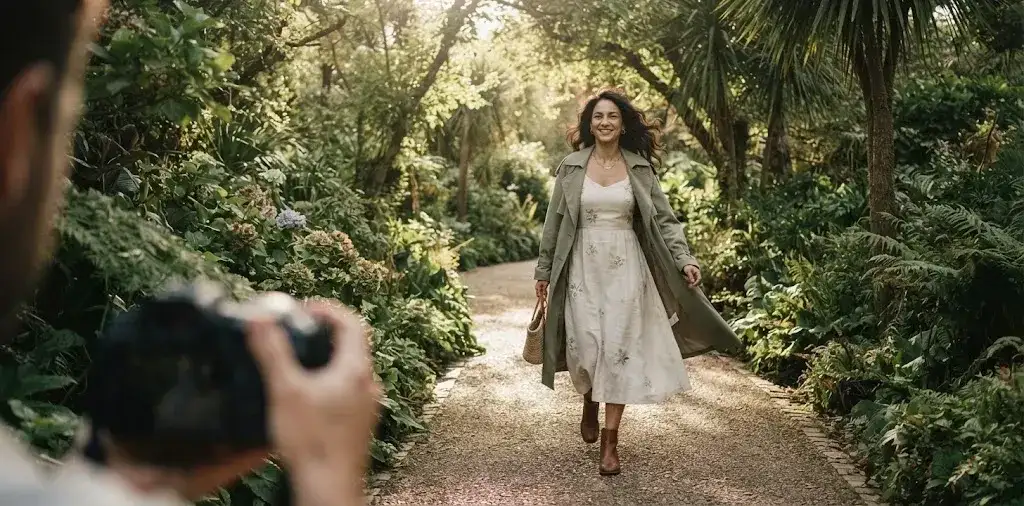 Elegant Woman Enjoying A Peaceful Garden Evening