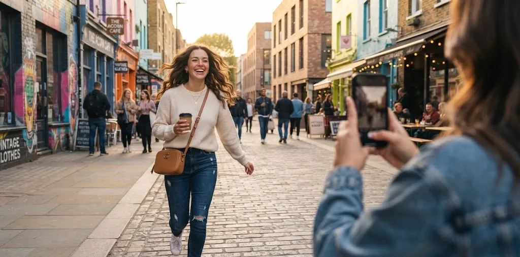 Woman Taking Photos During A weekend City Walk