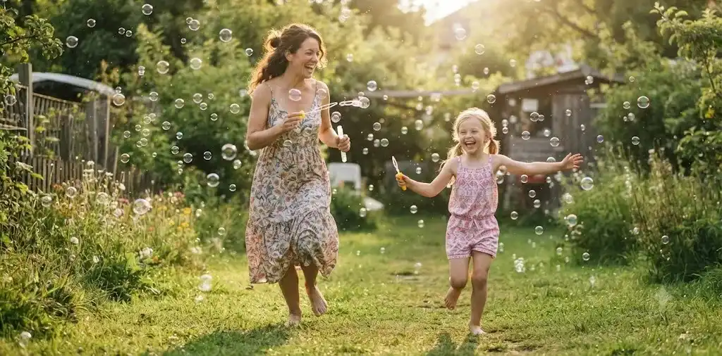 Aunt And Niece Playing In The Backyard