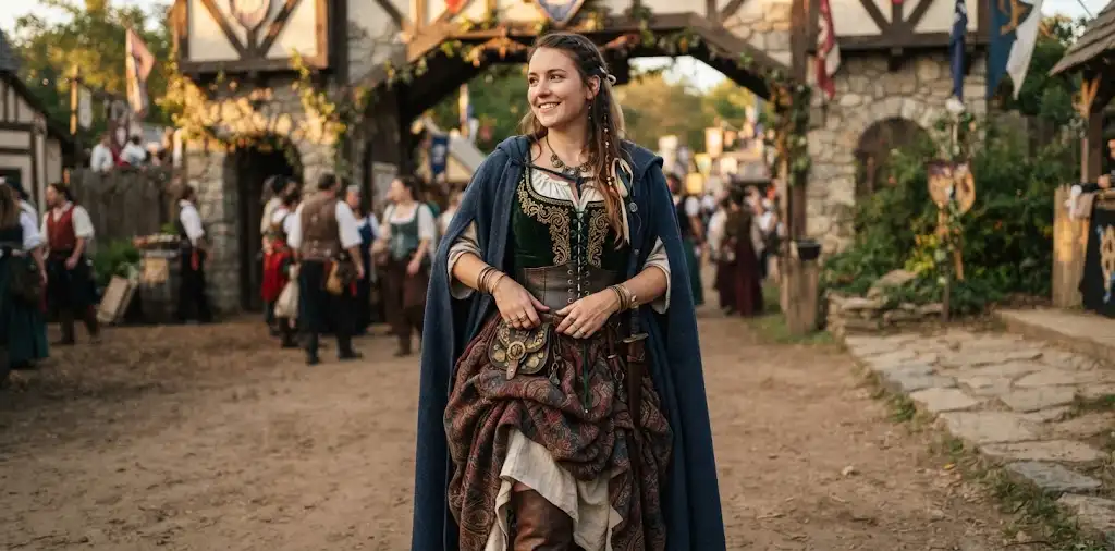 Woman Displaying Detailed Renaissance Cosplay
