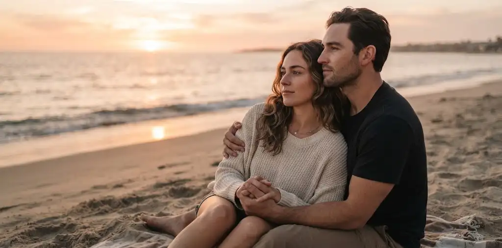 Couple Sharing A Romantic Sunset Moment