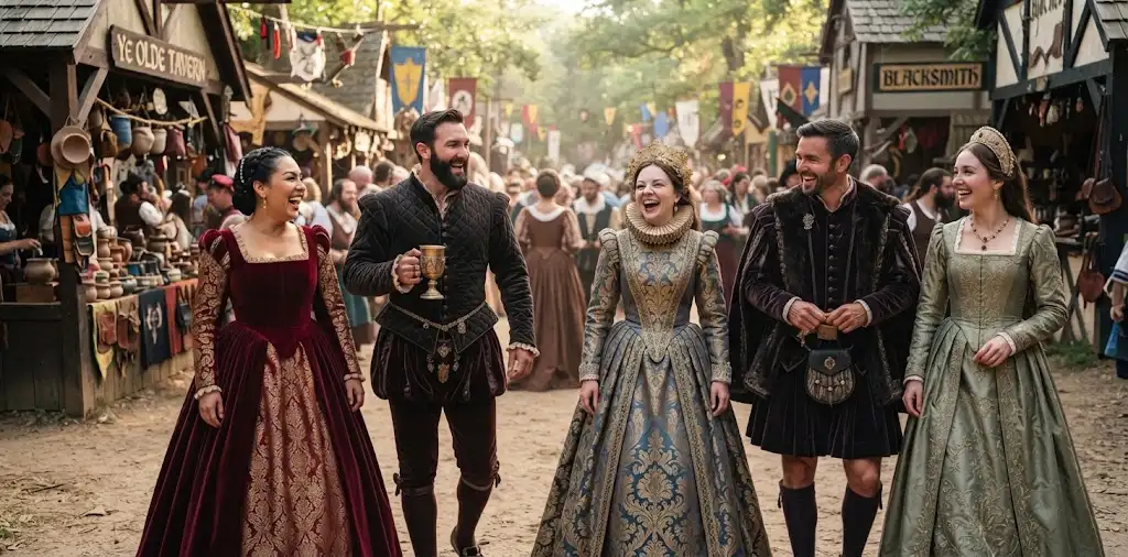 Friends Laughing In Renaissance Costumes