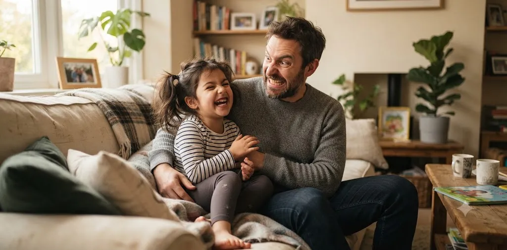 Father And Daughter Laughing Together