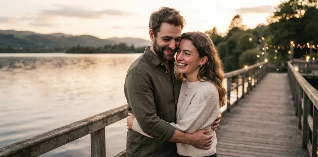 Couple Embracing During A Peaceful Evening