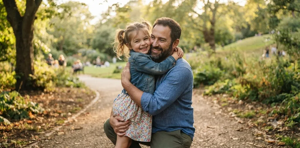Niece Hugging Family Member Outdoors