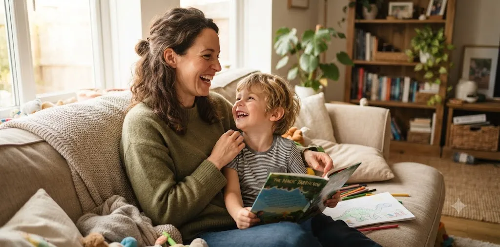 Mother Smiling With Son At Home