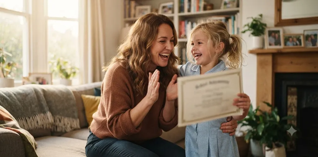 Proud Aunt Hugging Her Smiling Niece