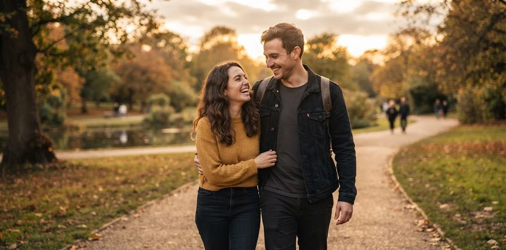 Couple Sharing A Romantic Moment Outdoors