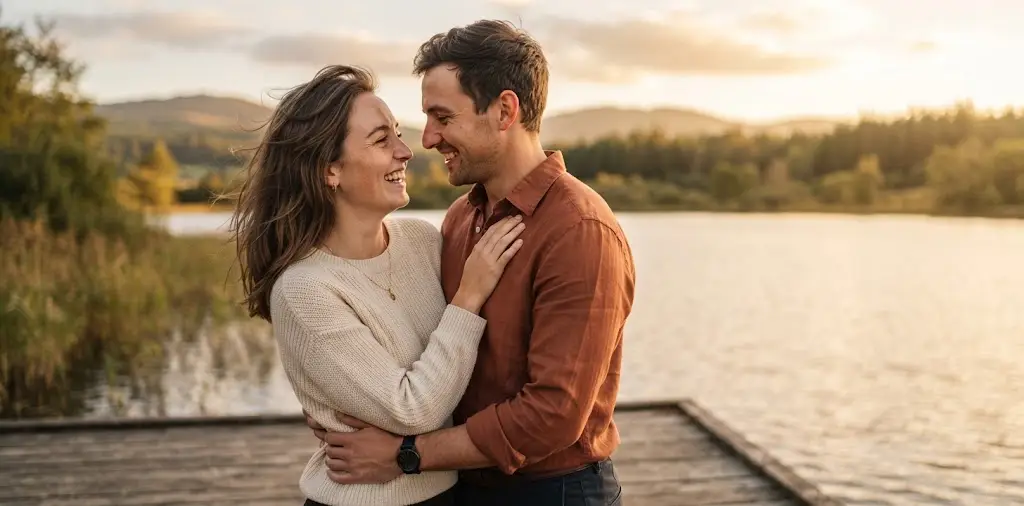 Couple Sharing A Romantic Sunset Moment