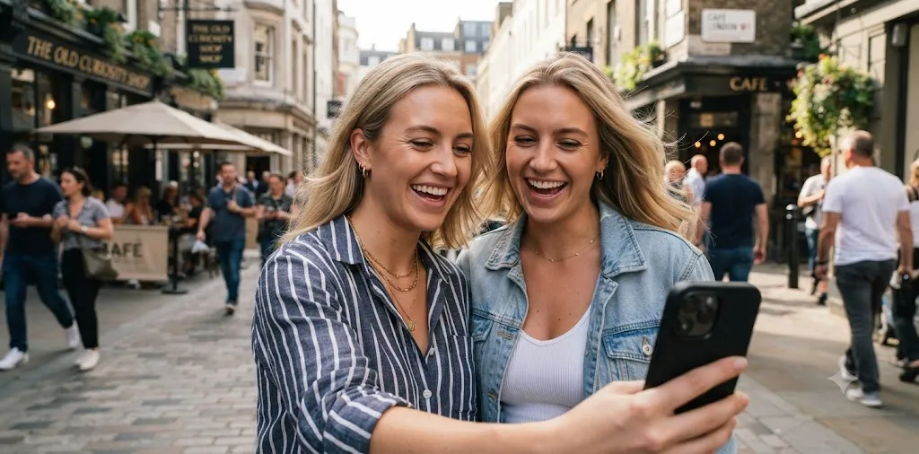Twin Siblings Taking A Cheerful Outdoor Selfie
