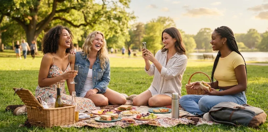 Friends Laughing Together During A weekend Outing
