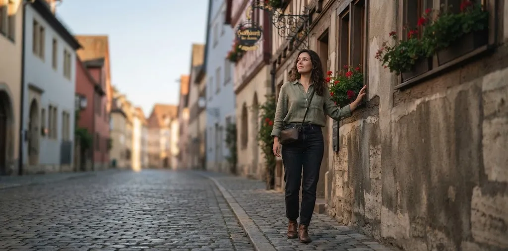 Traveler Admiring Historic German Architecture