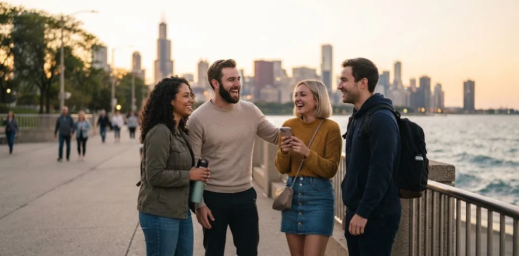 Friends Enjoying A Chicago Skyline View