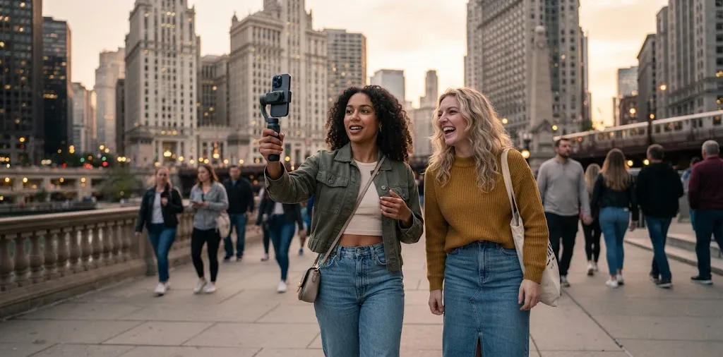 Friends Filming A Chicago Travel Video