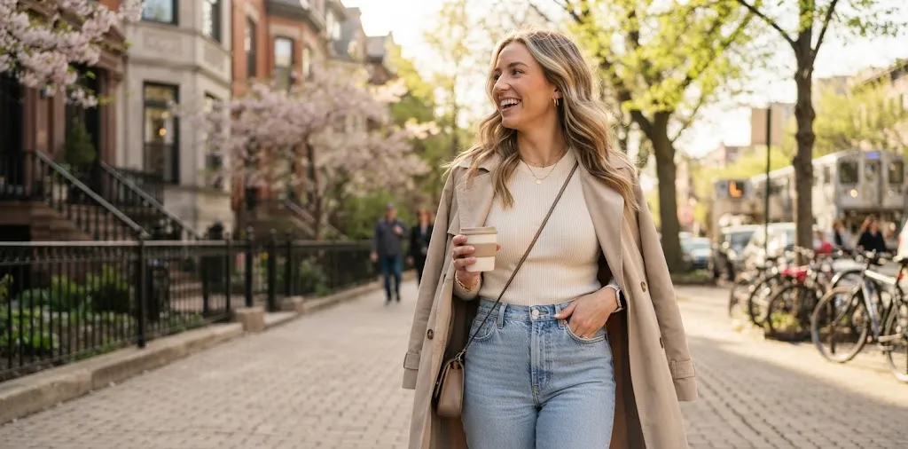 Woman Smiling During A Chicago City Walk