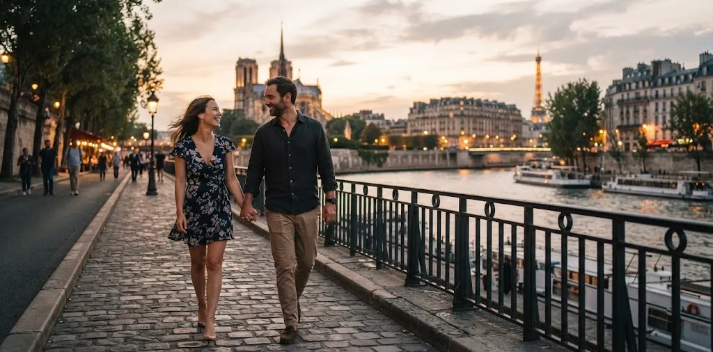 Couple Holding Hands Beside The Seine