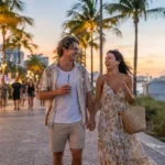 Couple Enjoying A Vibrant Miami Beach Evening