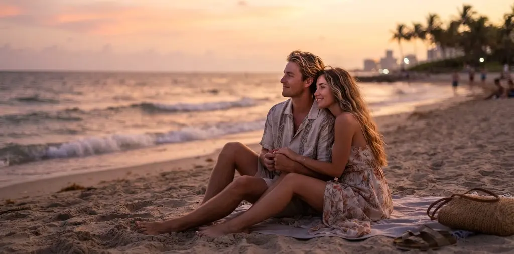 Couple Sharing A Romantic Miami Beach Moment