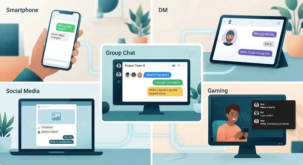 NVM used across text Messages, DMs, Group Chats, Social Media, And Gaming Chats